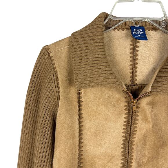 Vintage Suede Long Sleeve Patchwork Collared Full Zip Y2K 90s Preppy Jacket M - Picture 3 of 6